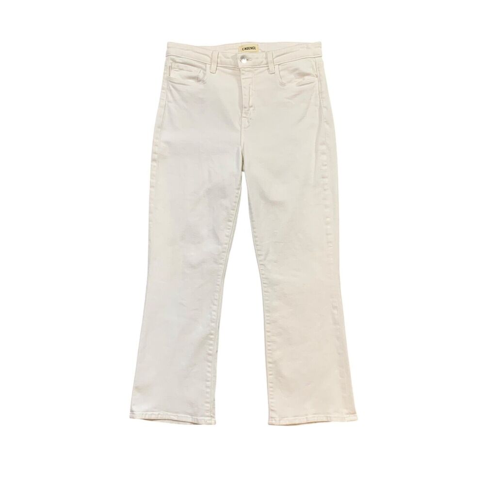 L'Agence Jeans Womens 29 White Denim Stretch Serena Cropped Baby Flare High Rise